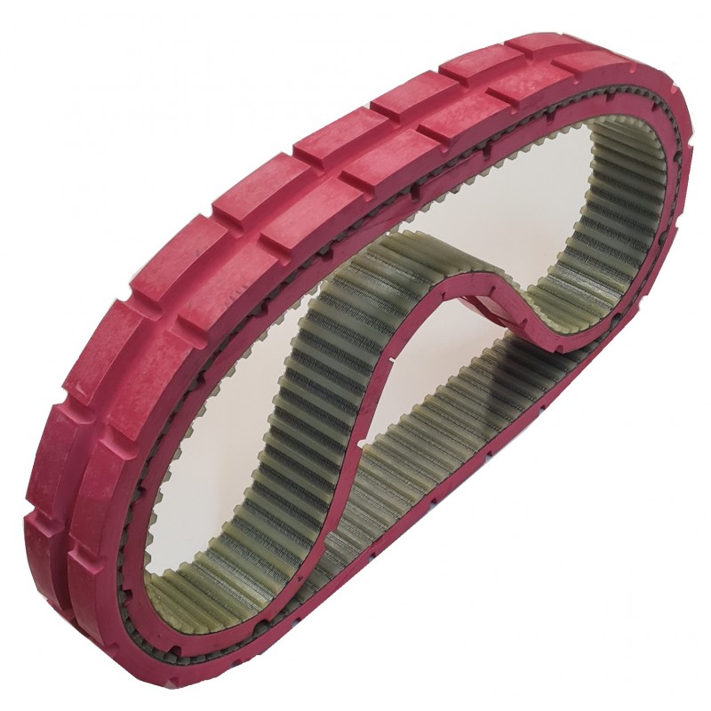 Courroie crantée rouge avec rainure 